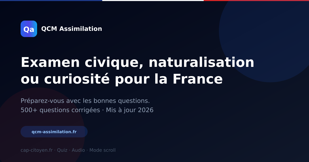 QCM Assimilation : examen civique, naturalisation, culture française 2026